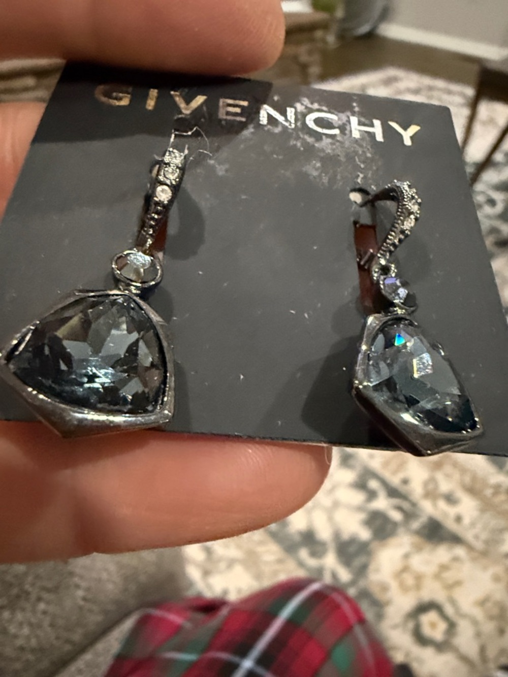 Givenchy Silver-Tone Dark Navy Crystal Drop Earrings - Picture 4 of 4